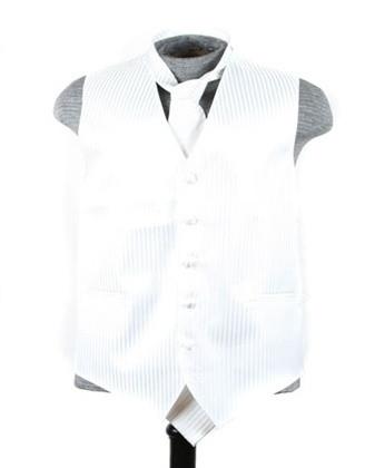 Men's White Striped Vest with Neck Tie-Men's Vests-ABC Fashion