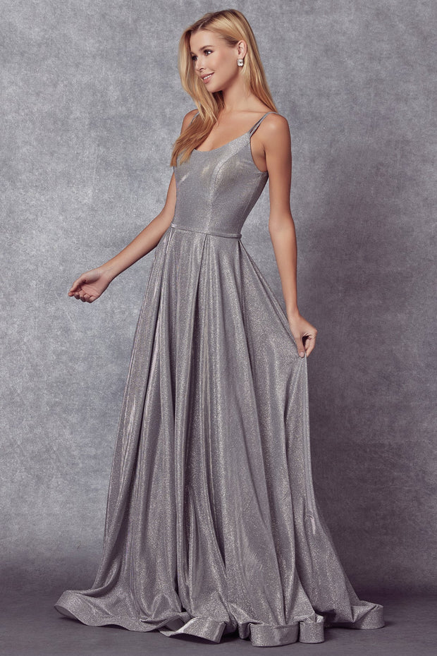 Metallic Glitter A-line Gown by Juliet 206