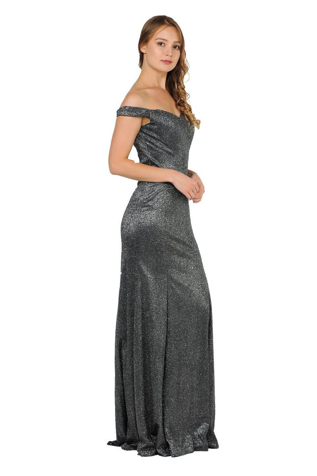Metallic Glitter Long Off the Shoulder Dress by Poly USA 8482-Long Formal Dresses-ABC Fashion