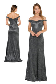 Metallic Glitter Long Off the Shoulder Dress by Poly USA 8482-Long Formal Dresses-ABC Fashion