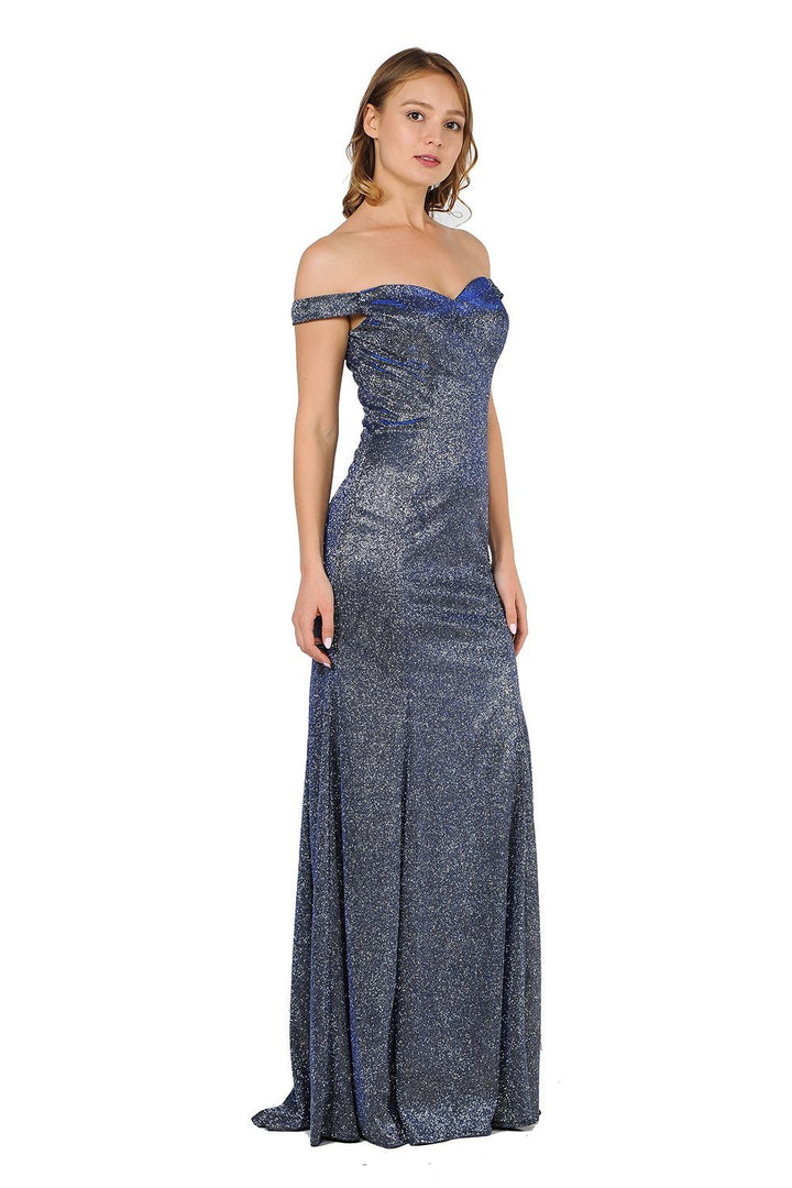 Metallic Glitter Long Off the Shoulder Dress by Poly USA 8482-Long Formal Dresses-ABC Fashion