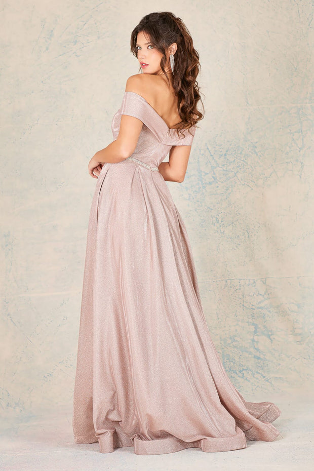 Metallic Glitter Off Shoulder A-line Gown by Adora 3100