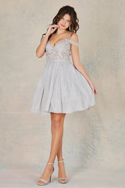 Metallic Glitter Short Cold Shoulder Dress by Adora 1010
