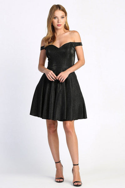 Metallic Glitter Short Off Shoulder Dress by Adora 1025