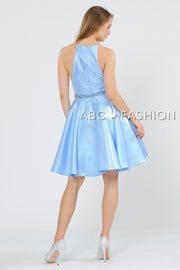 Metallic Knit Short A-Line Knee Length Dress by Poly USA 8236-Short Cocktail Dresses-ABC Fashion