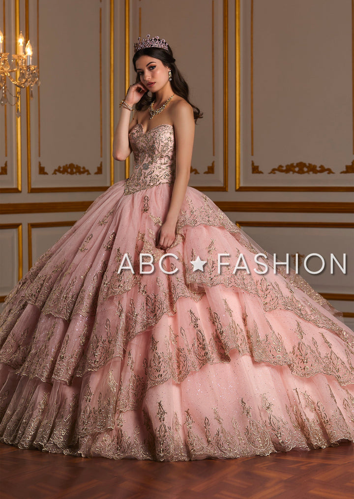 Metallic Lace Strapless Quinceanera Dress by House of Wu 26938-Quinceanera Dresses-ABC Fashion