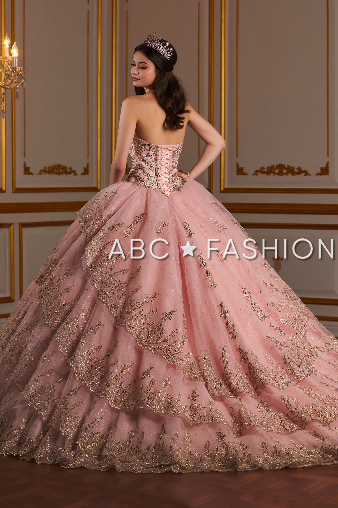 Metallic Lace Strapless Quinceanera Dress by House of Wu 26938-Quinceanera Dresses-ABC Fashion