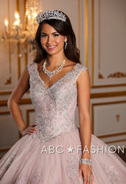 Metallic Lace V-Neck Quinceanera Dress by House of Wu 26927-Quinceanera Dresses-ABC Fashion