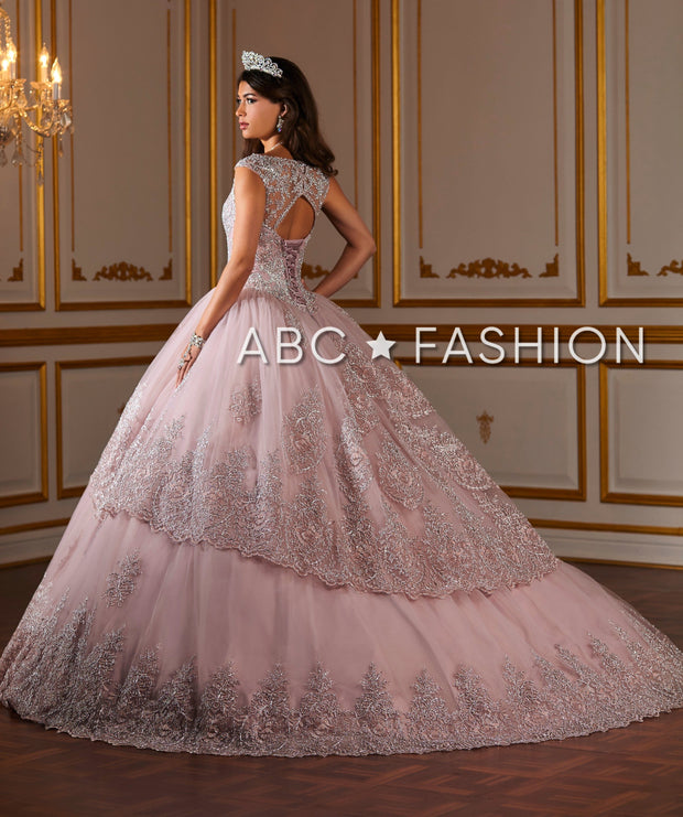 Metallic Lace V-Neck Quinceanera Dress by House of Wu 26927-Quinceanera Dresses-ABC Fashion