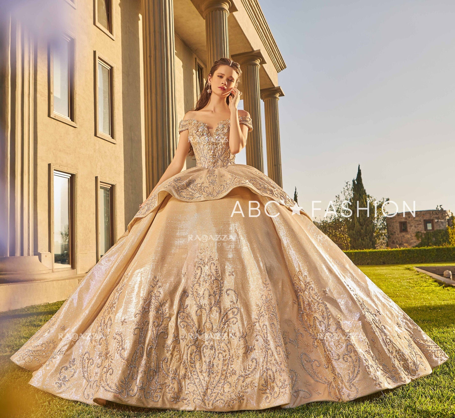 Metallic Off Shoulder Quinceanera Dress by Ragazza EV38 638 ABC Fashion
