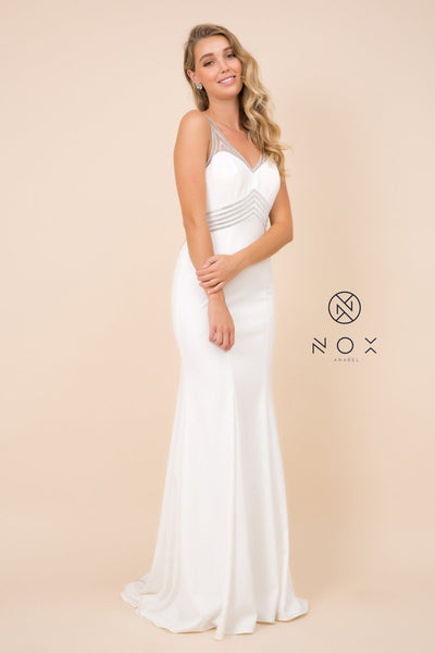 Metallic Striped Fitted Gown with Back Cutout by Nox Anabel T253
