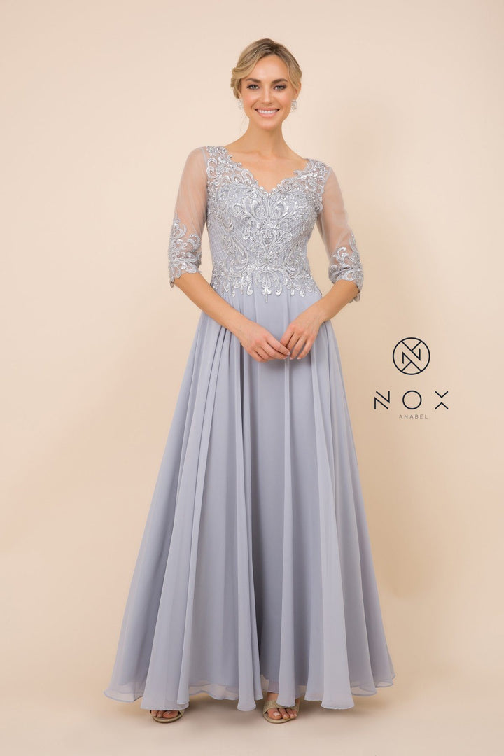 Mid-Sleeve Gown with Applique Bodice by Nox Anabel Y533