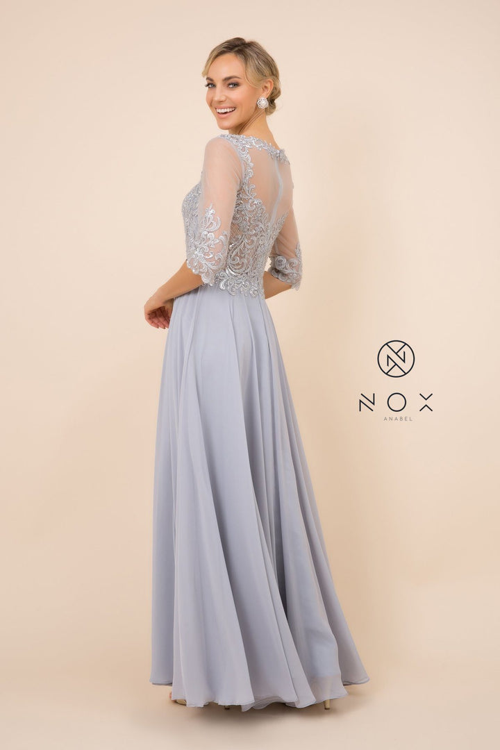 Mid-Sleeve Gown with Applique Bodice by Nox Anabel Y533