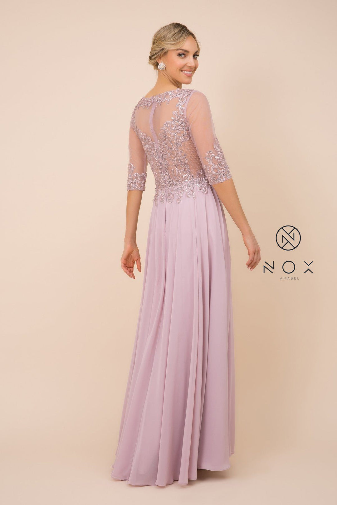 Mid-Sleeve Gown with Applique Bodice by Nox Anabel Y533