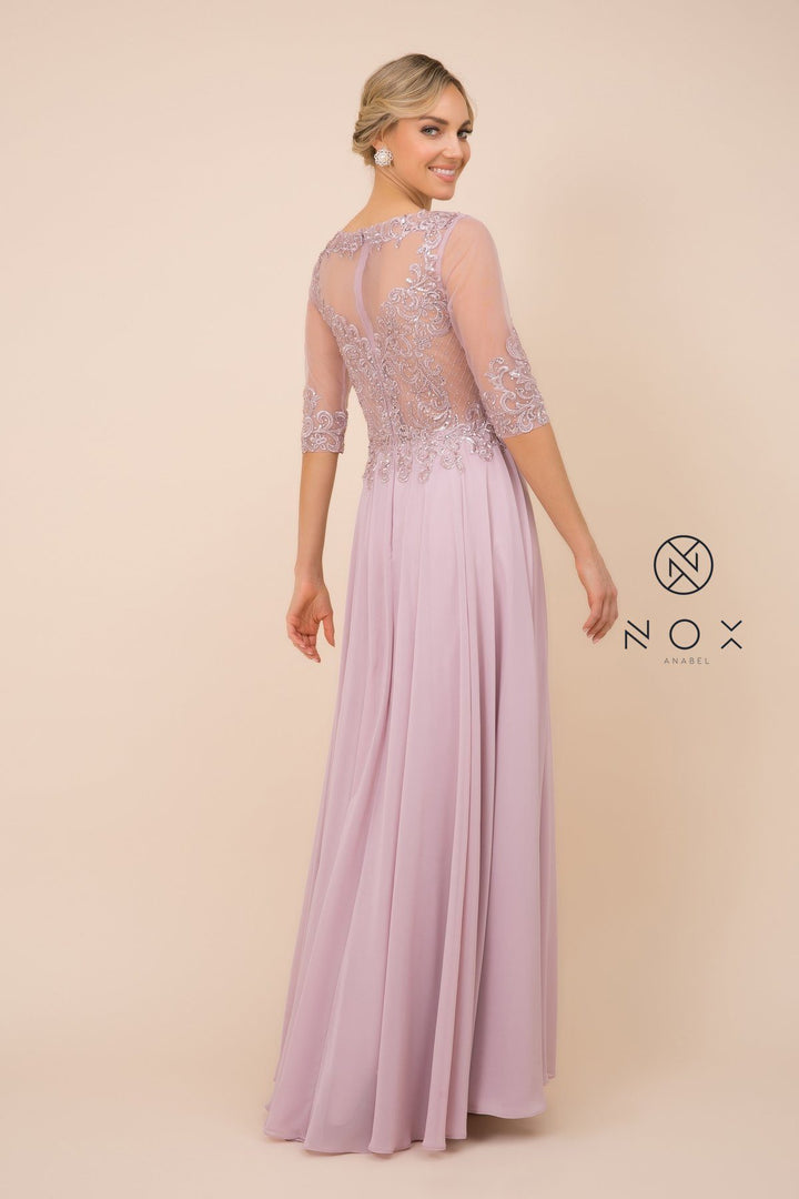 Mid-Sleeve Gown with Applique Bodice by Nox Anabel Y533