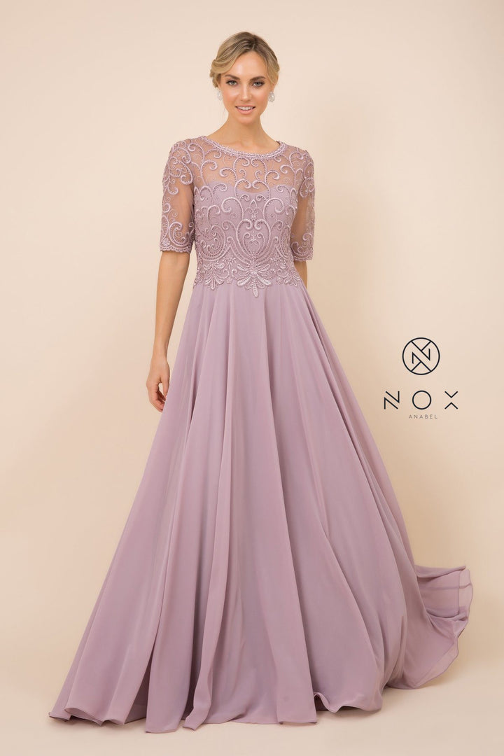 Mid-Sleeve Gown with Embellished Bodice by Nox Anabel Y538
