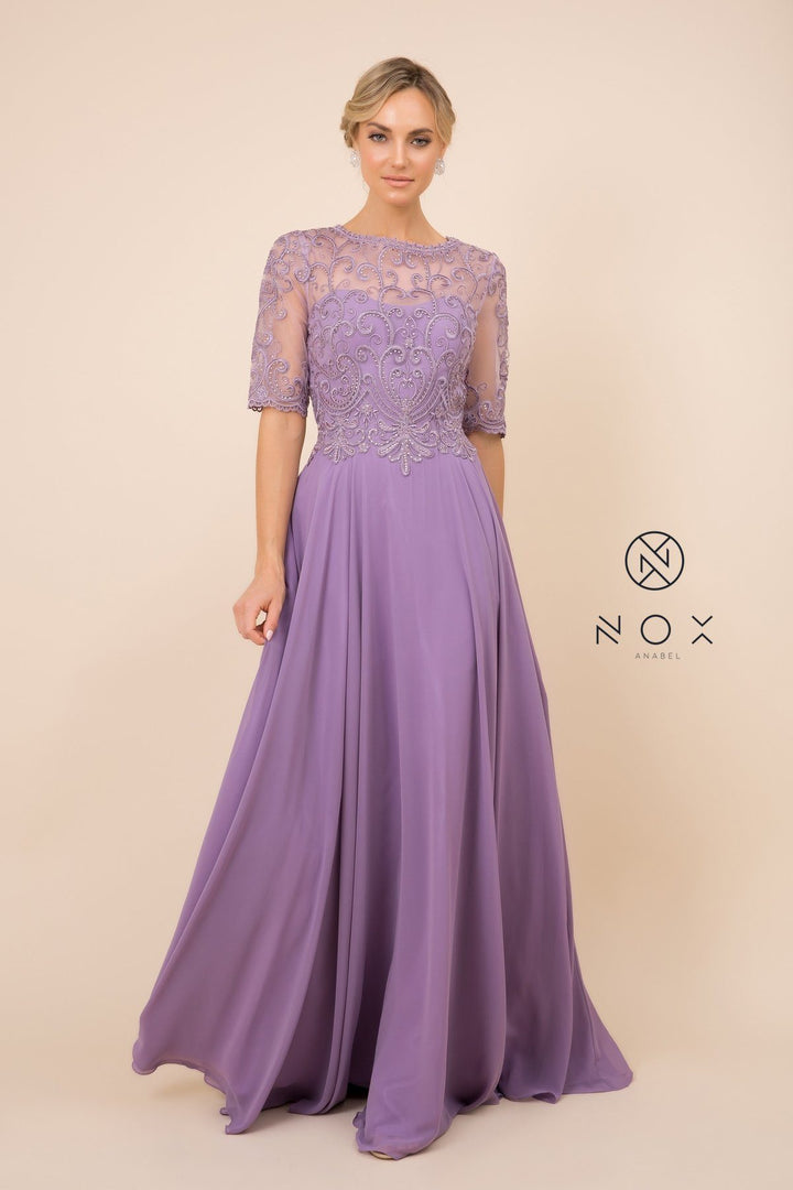 Mid-Sleeve Gown with Embellished Bodice by Nox Anabel Y538