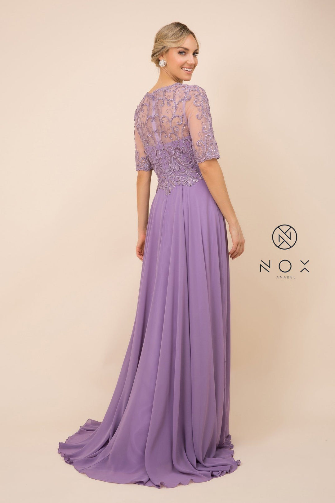 Mid-Sleeve Gown with Embellished Bodice by Nox Anabel Y538
