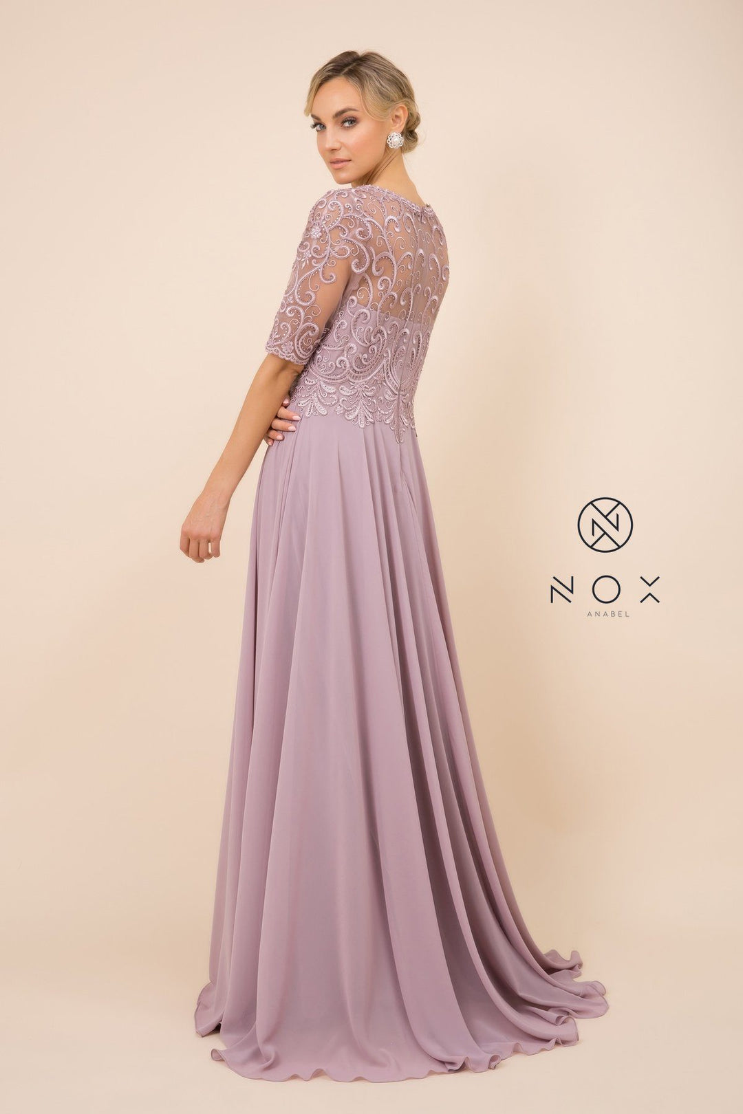 Mid-Sleeve Gown with Embellished Bodice by Nox Anabel Y538