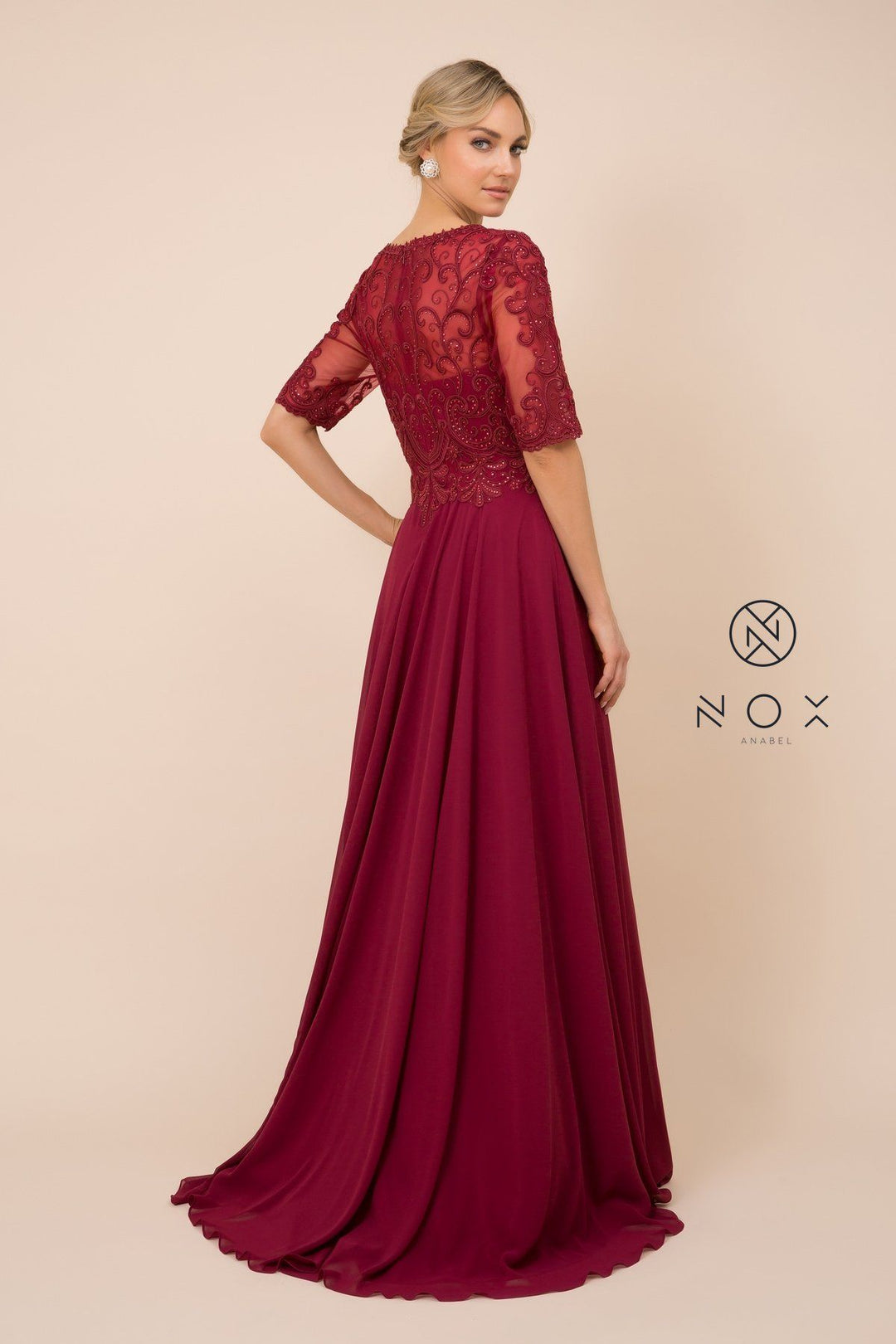Mid-Sleeve Gown with Embellished Bodice by Nox Anabel Y538