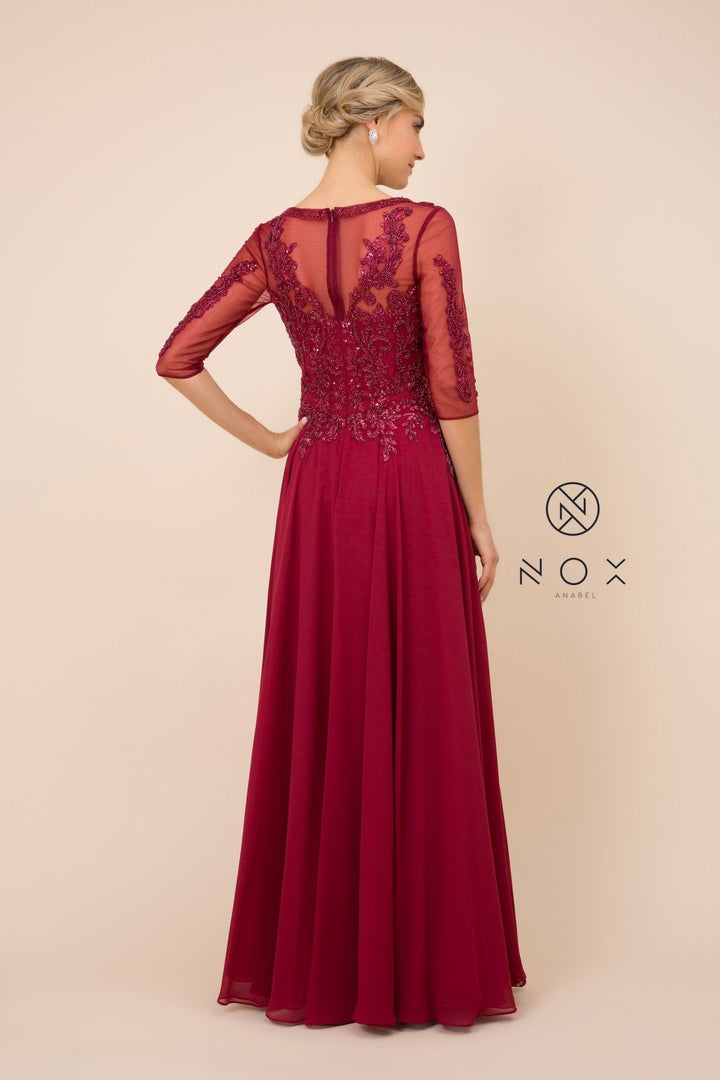 Mid-Sleeve Gown with Sequin Bodice by Nox Anabel H537