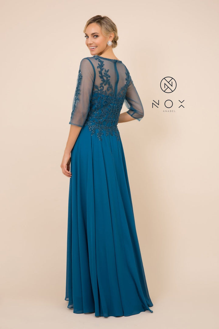 Mid-Sleeve Gown with Sequin Bodice by Nox Anabel H537