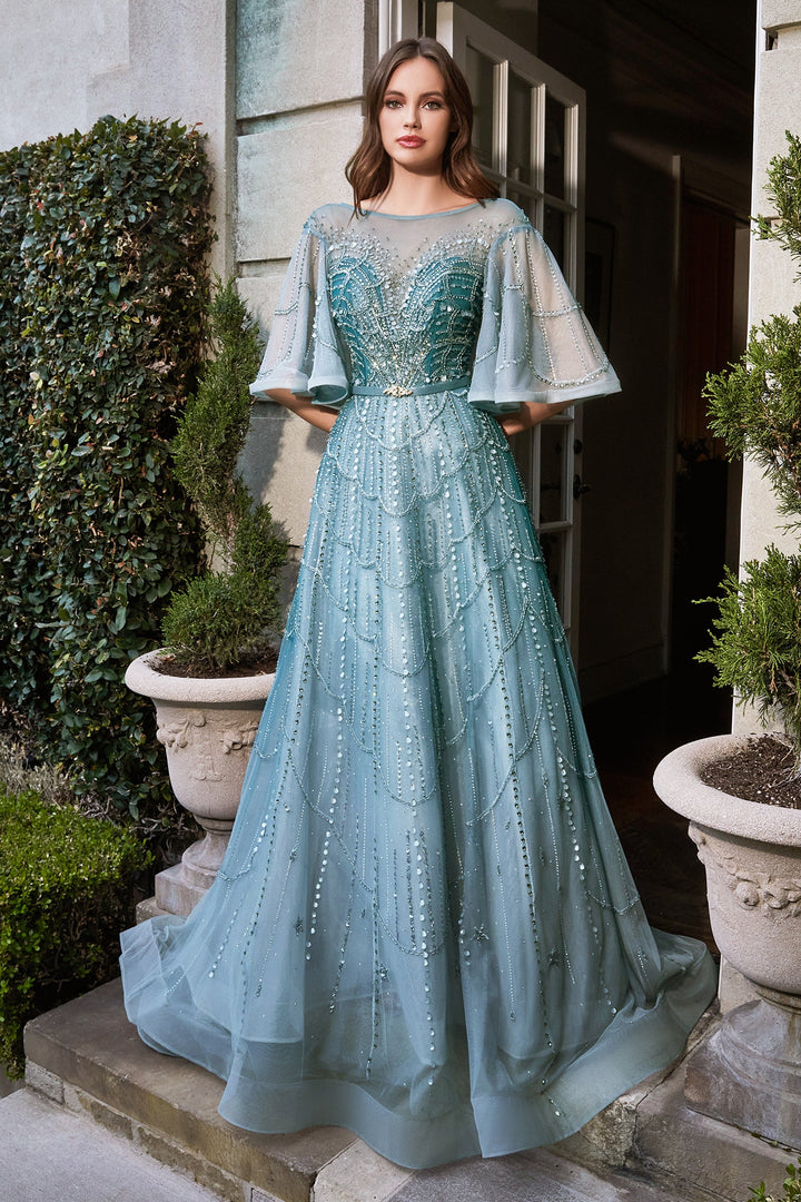 Mid-Sleeve Tulle Gown by Cinderella Divine B719