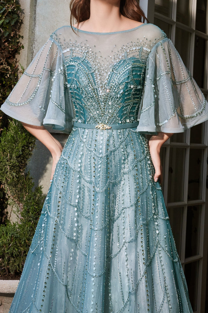 Mid-Sleeve Tulle Gown by Cinderella Divine B719