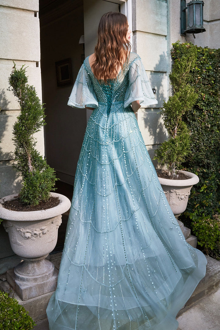 Mid-Sleeve Tulle Gown by Cinderella Divine B719
