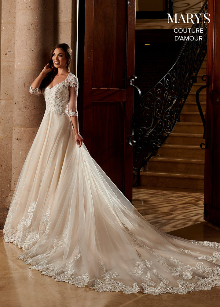 Mid-Sleeve Wedding Dress by Mary's Bridal MB4098