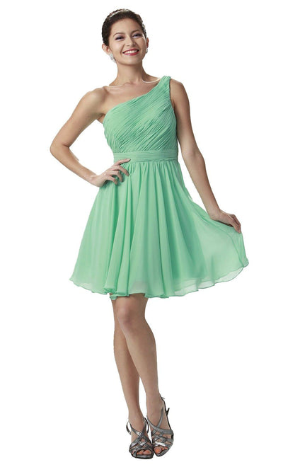 Mint Green Short One Shoulder Ruched Dress by Poly USA-Short Cocktail Dresses-ABC Fashion