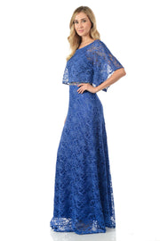 Mint Long Sequined Lace Dress with Lace Caplet-Long Formal Dresses-ABC Fashion