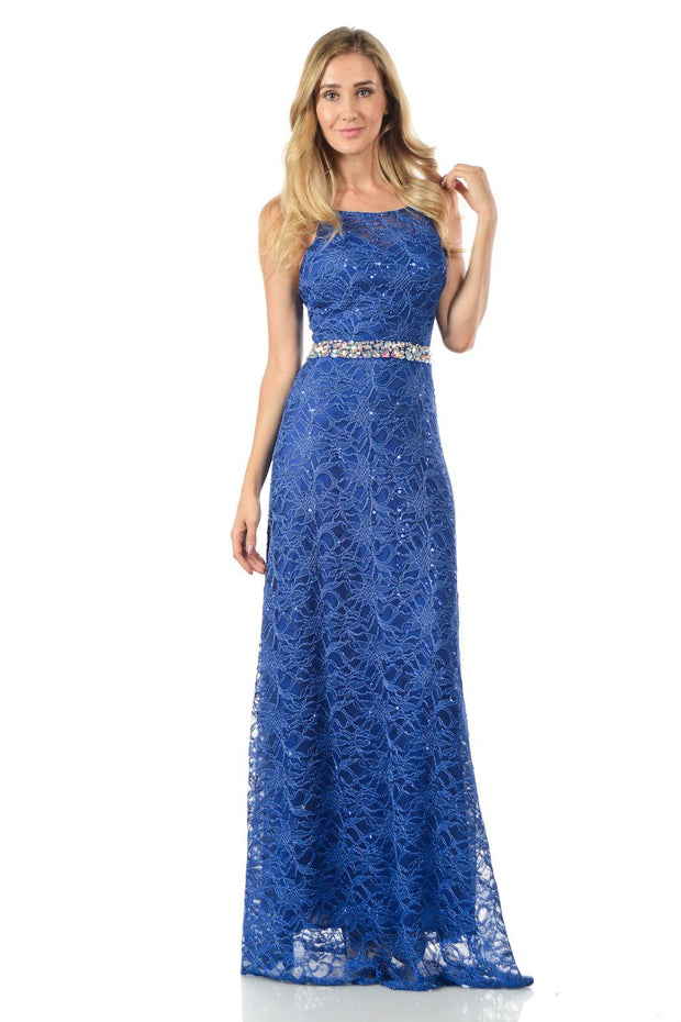 Mint Long Sequined Lace Dress with Lace Caplet-Long Formal Dresses-ABC Fashion
