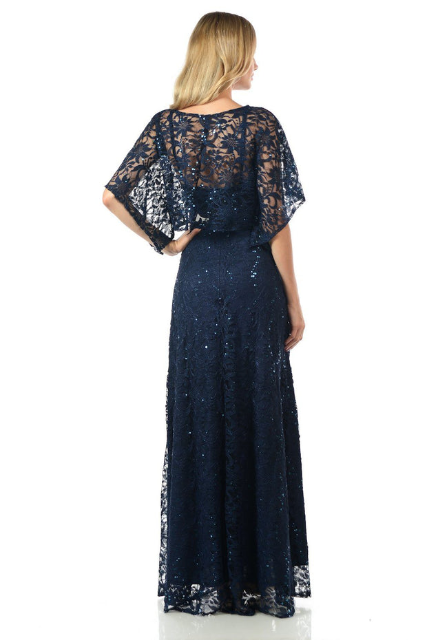 Mint Long Sequined Lace Dress with Lace Caplet-Long Formal Dresses-ABC Fashion