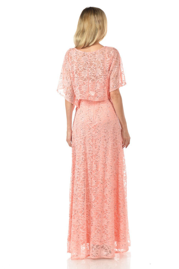 Mint Long Sequined Lace Dress with Lace Caplet-Long Formal Dresses-ABC Fashion