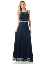Mint Long Sequined Lace Dress with Lace Caplet-Long Formal Dresses-ABC Fashion
