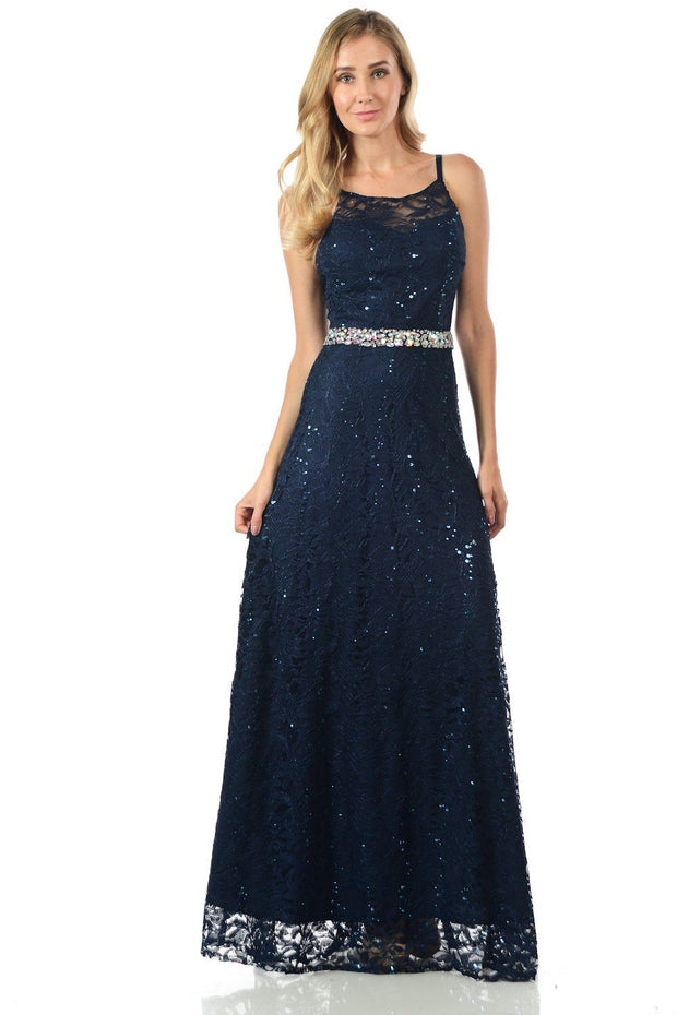 Mint Long Sequined Lace Dress with Lace Caplet-Long Formal Dresses-ABC Fashion