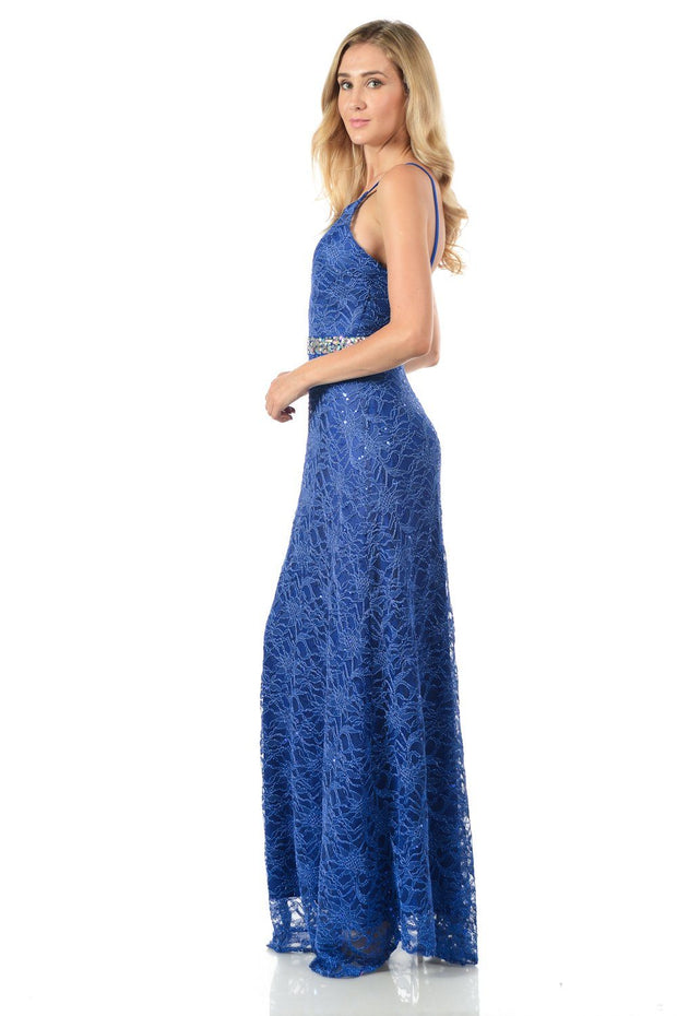 Mint Long Sequined Lace Dress with Lace Caplet-Long Formal Dresses-ABC Fashion