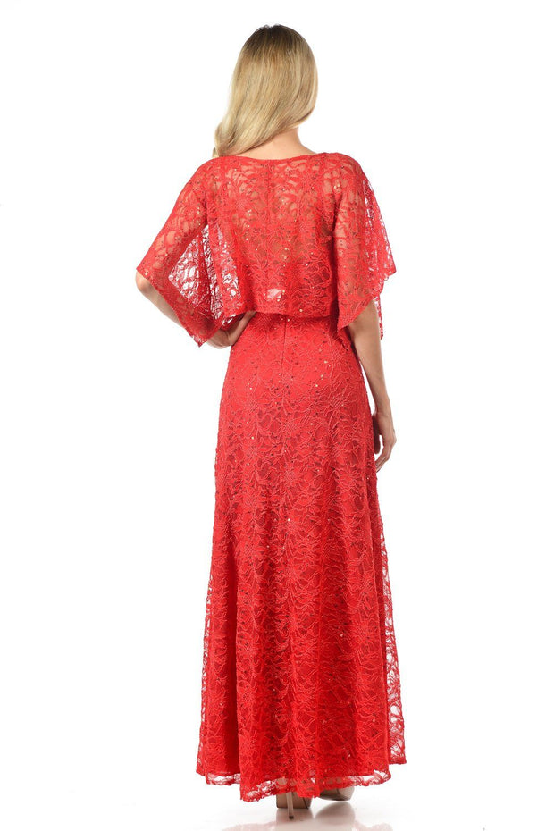 Mint Long Sequined Lace Dress with Lace Caplet-Long Formal Dresses-ABC Fashion