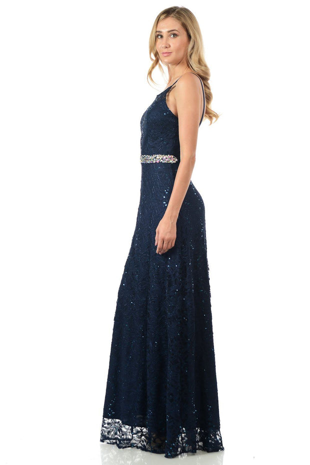 Mint Long Sequined Lace Dress with Lace Caplet-Long Formal Dresses-ABC Fashion