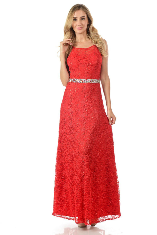 Mint Long Sequined Lace Dress with Lace Caplet-Long Formal Dresses-ABC Fashion