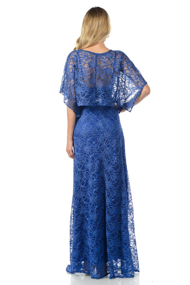 Mint Long Sequined Lace Dress with Lace Caplet-Long Formal Dresses-ABC Fashion