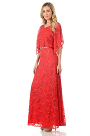 Mint Long Sequined Lace Dress with Lace Caplet-Long Formal Dresses-ABC Fashion