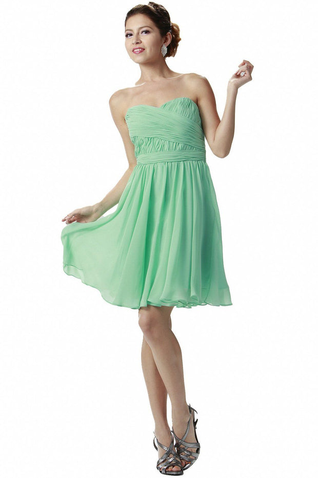 Mint Ruched Short Strapless Sweetheart Dress by Poly USA-Short Cocktail Dresses-ABC Fashion
