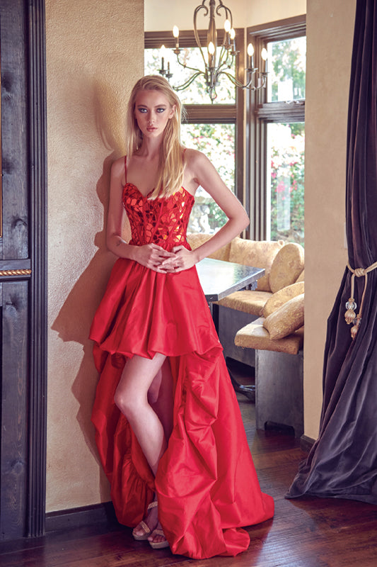 Mirror Beaded High Low Corset Dress by Juliet 252 ABC Fashion