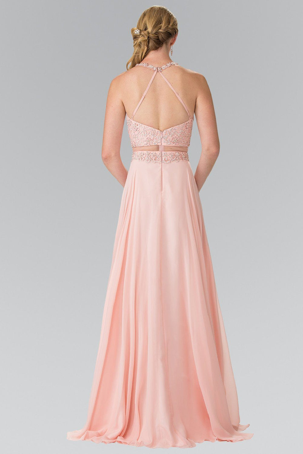 Mock Two-Piece Dress with Beaded Illusion Top by Elizabeth K GL2347-Long Formal Dresses-ABC Fashion