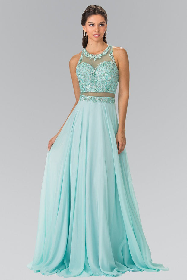Mock Two-Piece Dress with Beaded Illusion Top by Elizabeth K GL2347-Long Formal Dresses-ABC Fashion