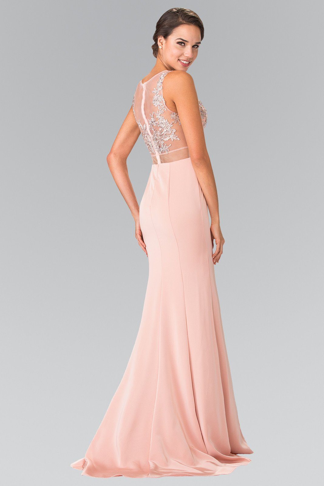 Mock Two-Piece Dress with Embroidered Illusion Top by Elizabeth K GL2247-Long Formal Dresses-ABC Fashion