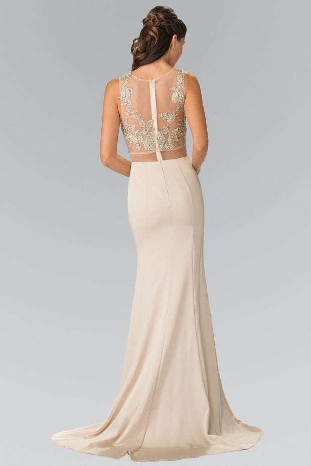 Mock Two-Piece Dress with Embroidered Illusion Top by Elizabeth K GL2247-Long Formal Dresses-ABC Fashion