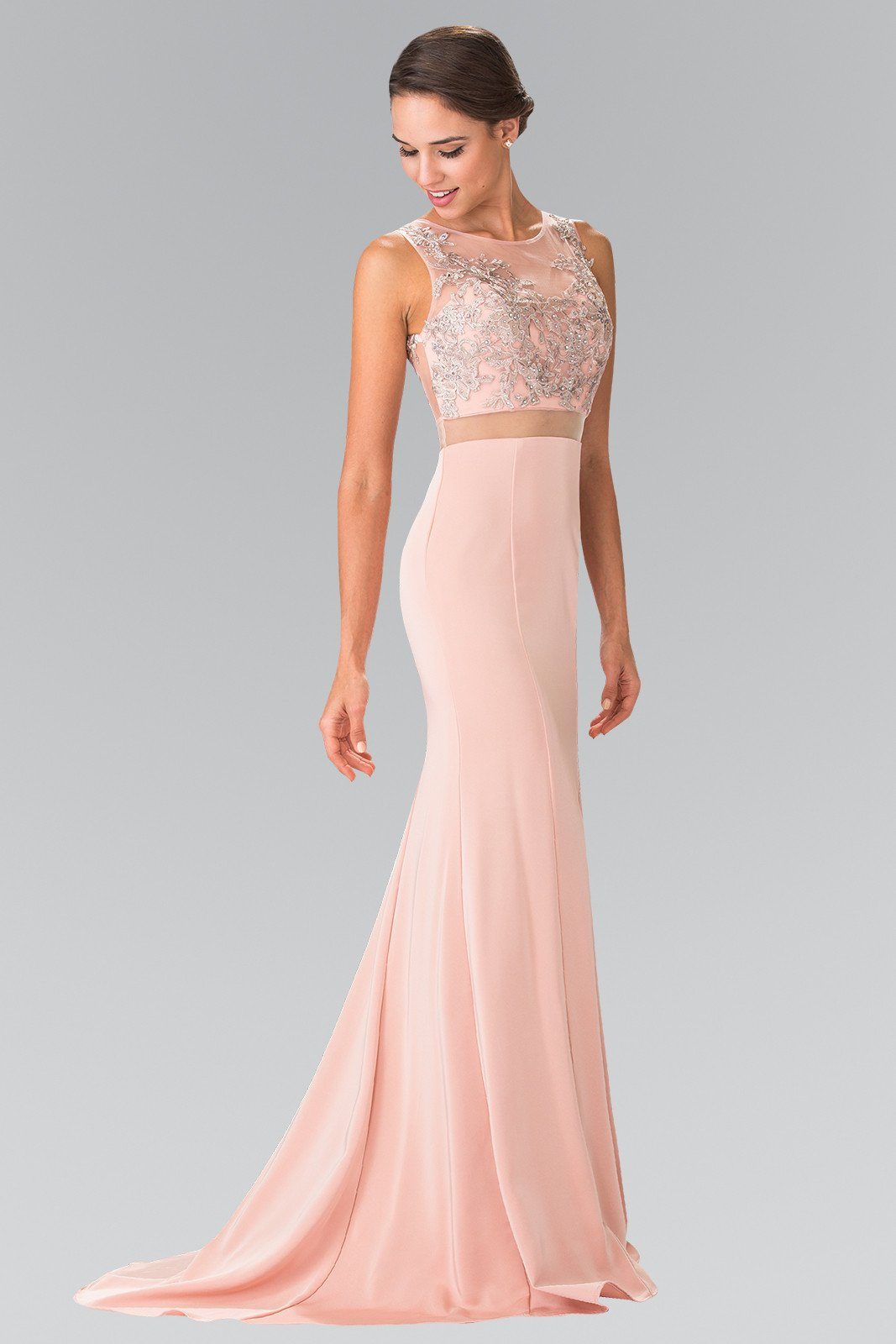 Mock Two Piece Dress with Embroidered Illusion Top by Elizabeth K GL2247